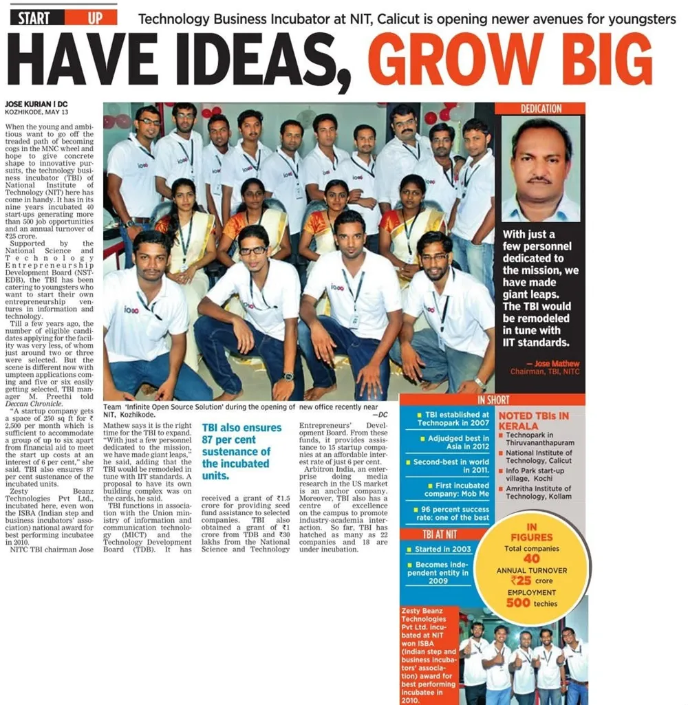 Deccan Chronicle clipping: Have Ideas, Grow Big
